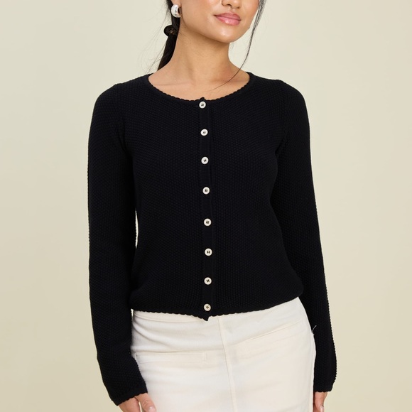 Djerf Avenue NEW Amorini Cardigan Black Cotton Knit Sweater - Picture 3 of 10